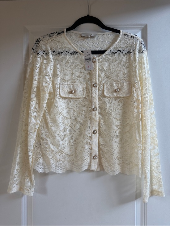 LOFT Tops - LOFT Ivory Lace Pearl-Button Cardigan